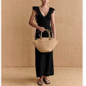 NEW Sezane Aphrodite Midi Dress Small Black Noir Vacation Knit French Classic